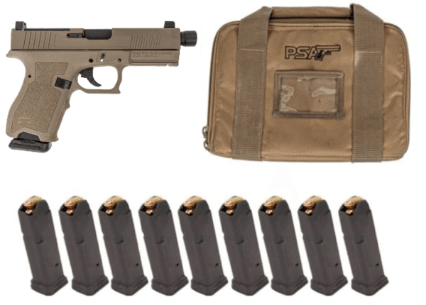 PSA Dagger Compact 9mm RMR Pistol W/Threaded Barrel, 10 - 15rd Magazines, & Pistol Case, Flat Dark Earth